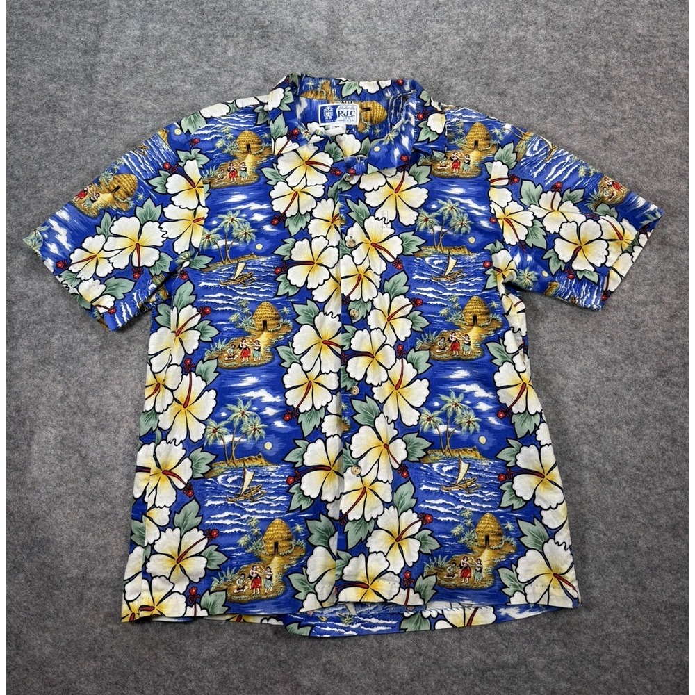 Vintage RJC‎ Hawaiian Men XL Short Sleeve Hawaii USA Island Floral Sea Print